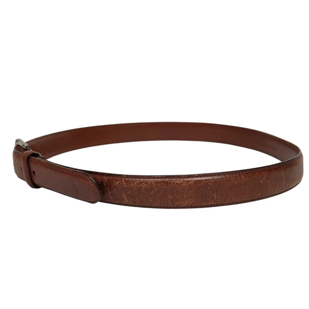Vtg Polo Ralph Lauren Leather Belt Mens 40 Brown Silver Buckle 405191717 Classic